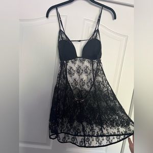 NWT Victoria Secret Black Lace See-Through Backless Nighty - Size: L